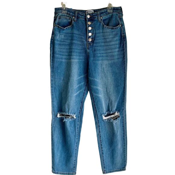 NWT Abound Mom Jean Button-Fly Light Stone Wash Distressed 90s Jeans Size 29 - Picture 1 of 16